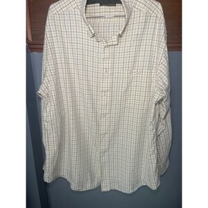 Orvis Signature Collection Mens XL Cream Blue‎ Grid Check Cotton Button Down